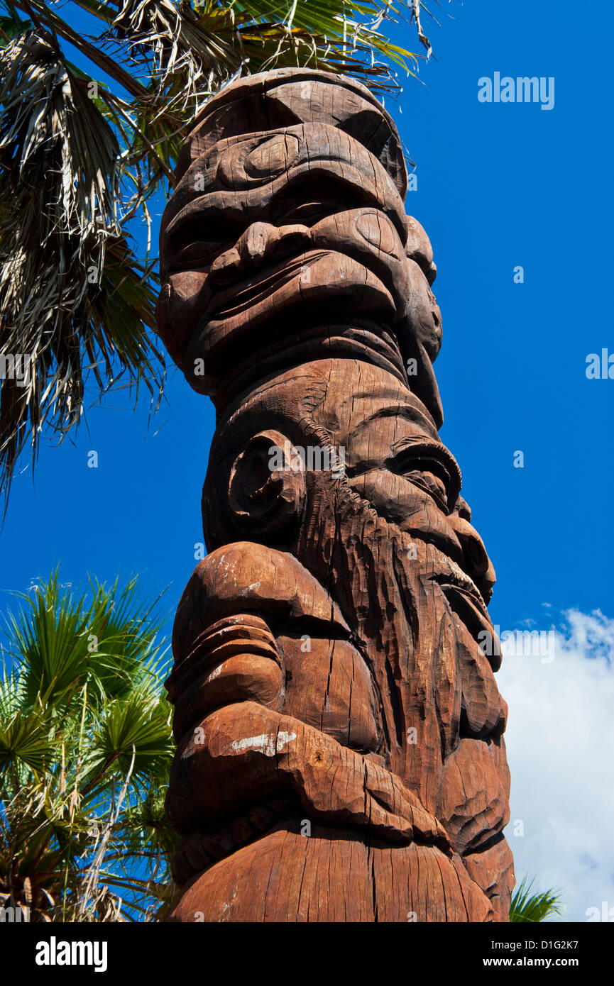 Wooden statues in the sculpture garden of La Foa, West coast of Grand Terre, New Caledonia, Melanesia, South Pacific, Pacific Stock Photo