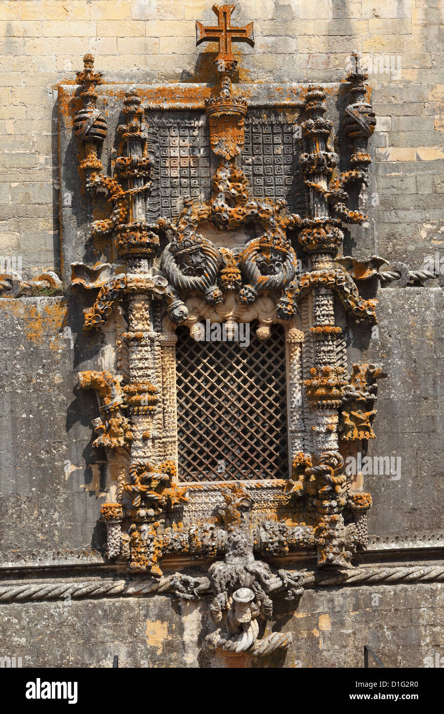 Manueline Chapterhouse window, by Diogo de Arruda, Convent of Christ, Tomar, Ribatejo, Portugal, Europe Stock Photo
