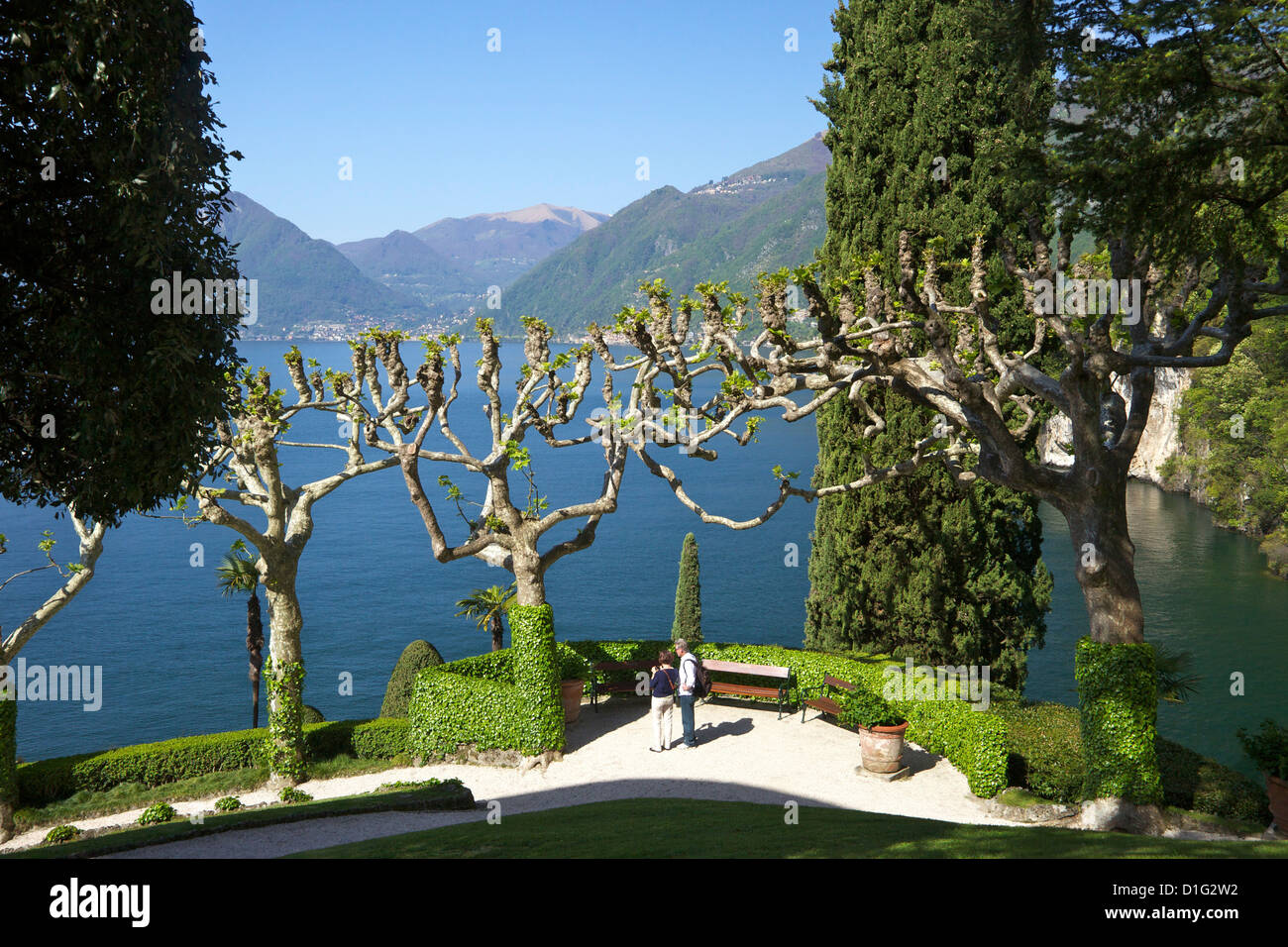 Gardens of the Villa del Balbianello on Punta di Lavedo in spring sunshine, Lenno, Lake Como, Italian Lakes, Italy, Europe Stock Photo