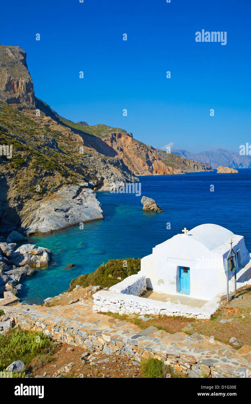 Beach and church, Agia Anna, Cyclades, Aegean, Greek Islands