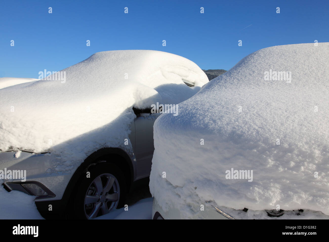 cars covered by heavy snow. Photo by Willy Matheisl Stock Photo