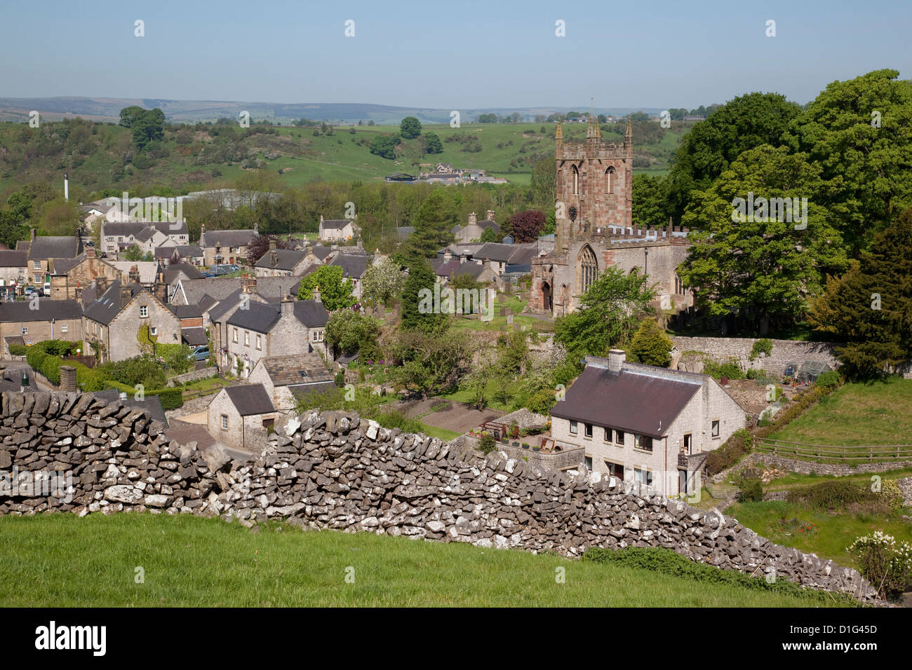 Hartington Village and church, Peak District, Derbyshire, England, United Kingdom, Europe Stock Photo