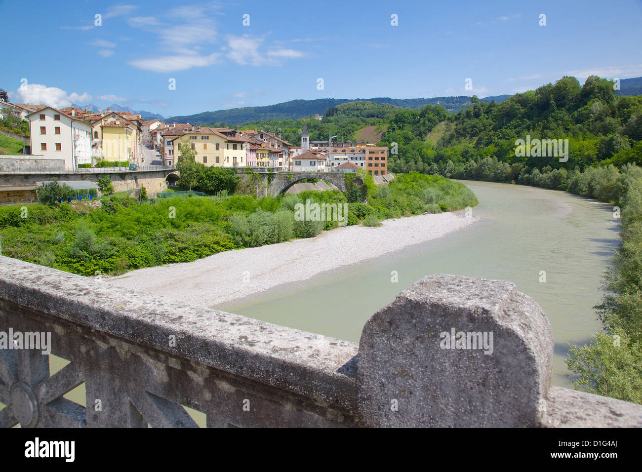 View of town and river, Belluno, Province of Belluno, Veneto, Italy, Europe Stock Photo