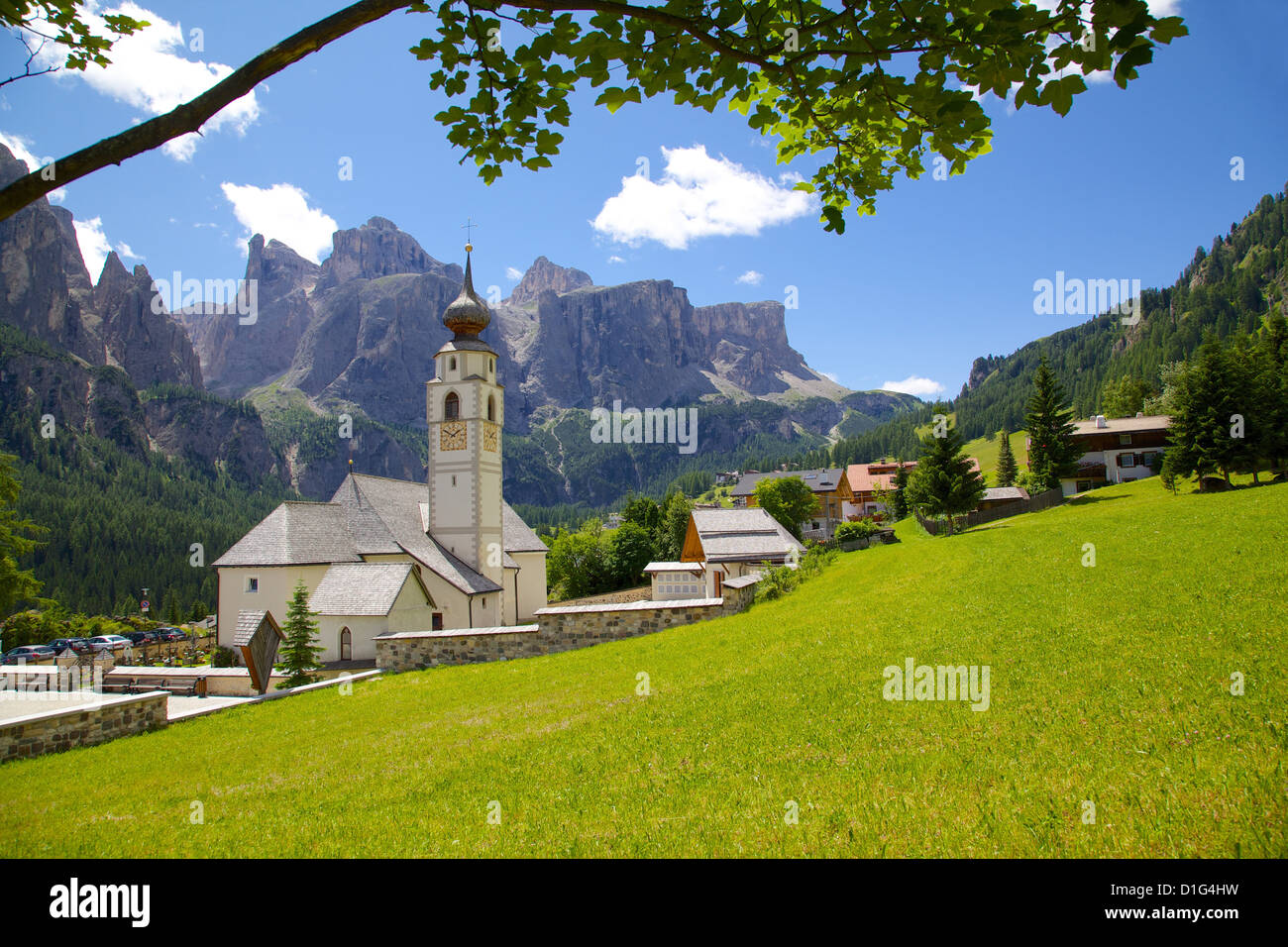 Church, Colfosco, Badia Valley, Bolzano Province, Trentino-Alto Adige, Italy, Europe Stock Photo