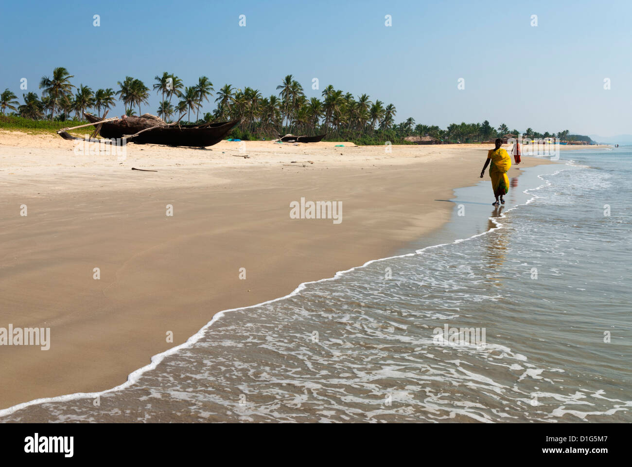 View along beach, Benaulim, Goa, India, Asia Stock Photo