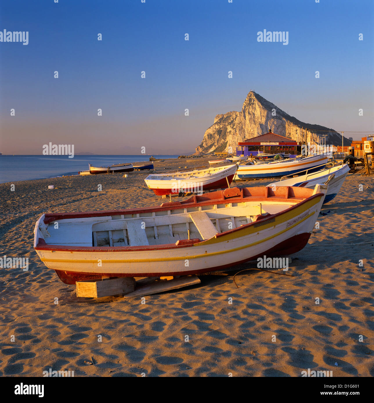 Gibraltar viewed along beach, La Linea, Andalucia, Spain, Mediterranean, Europe Stock Photo