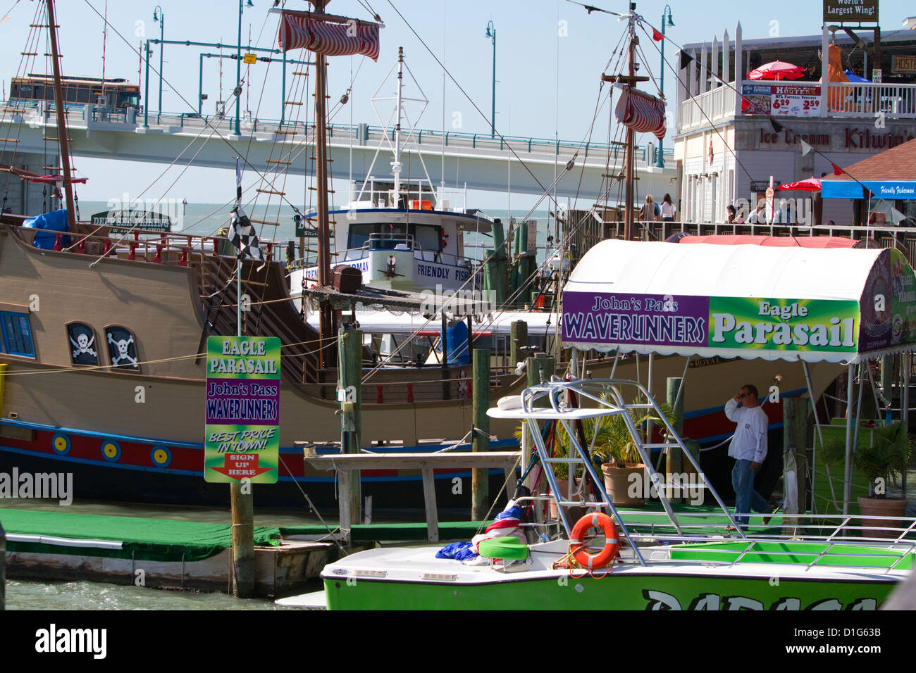 Retail shops at Johns Pass Village located on the waterfront at Madeira Beach, Florida, USA. Stock Photo