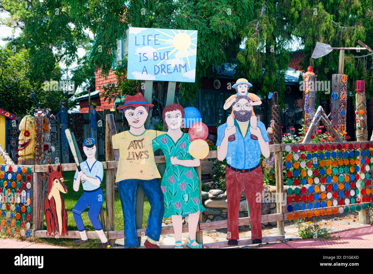 Yard art made from mostly recycled junk, Dick and Jane's Spot