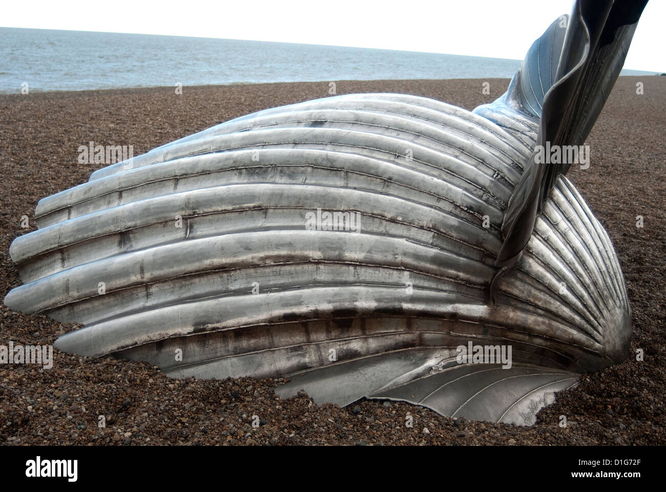 The Scallop sculpture by Maggi Hambling on the beach at Aldeburgh Suffolk Stock Photo