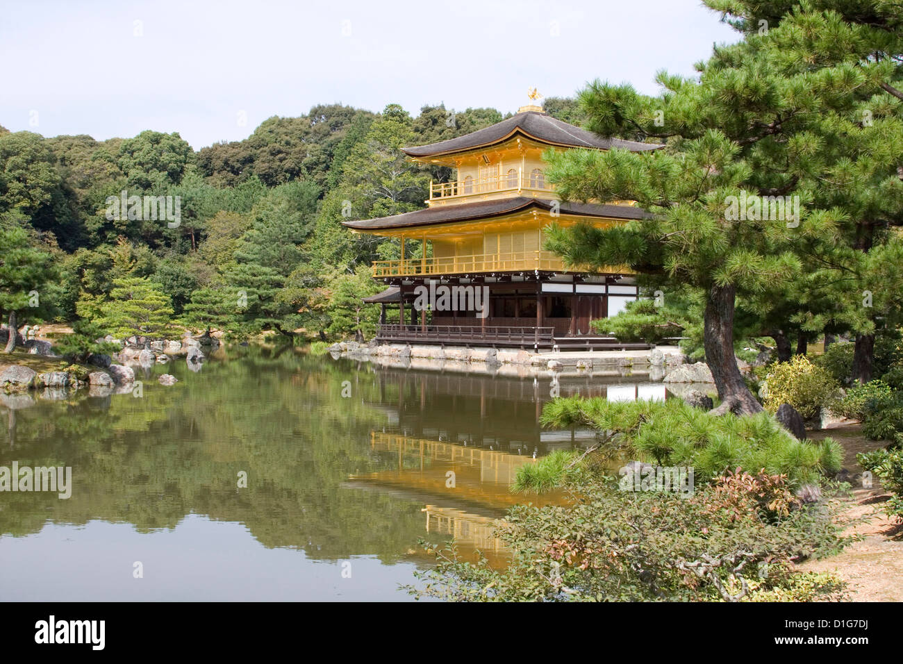 Reflections of the zen buddhist Temple of the Golden Pavilion (kinkaku-ji), Kyoto, Japan. Stock Photo