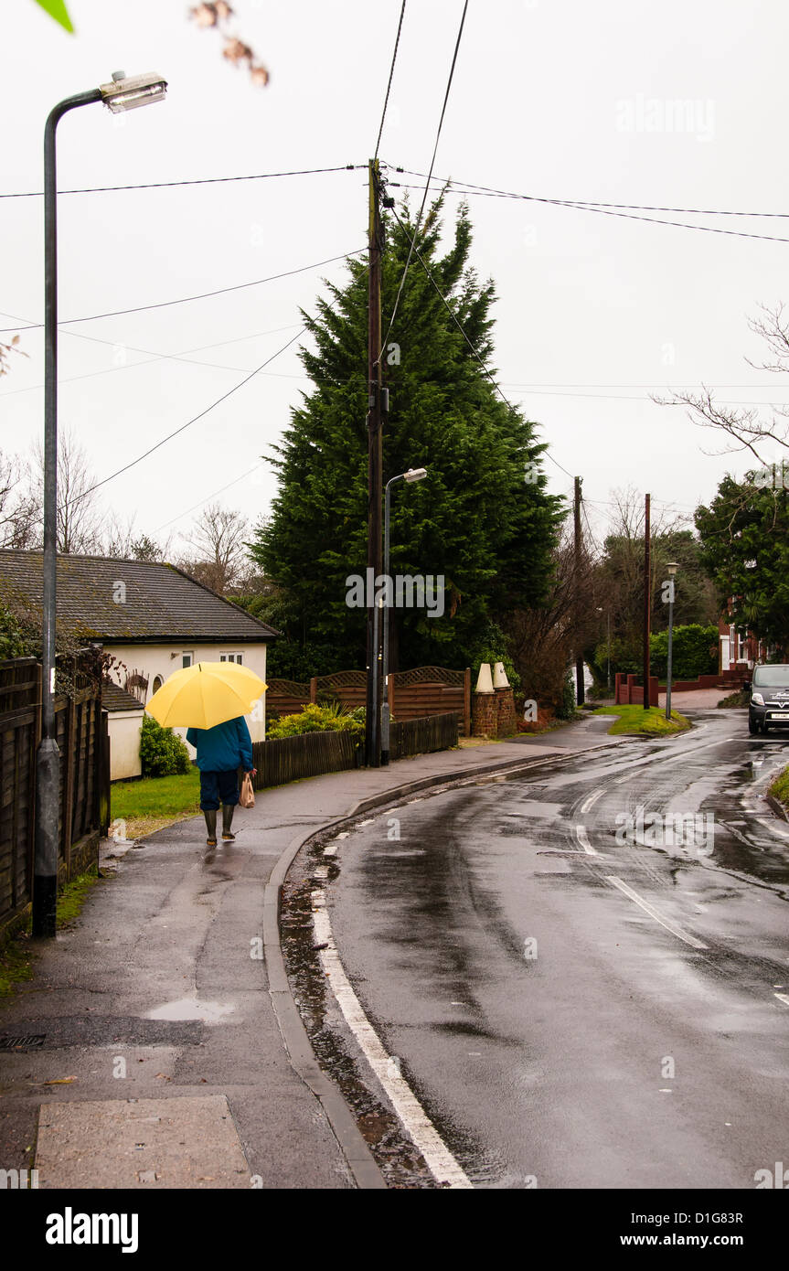 Woman with a Yellow Umbrella Walking in the Rain Stock Photo - Alamy