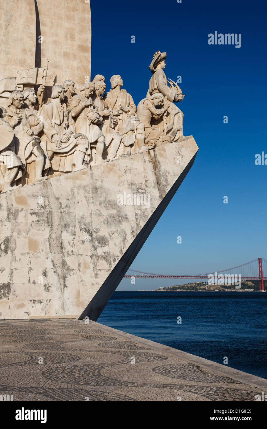 Closeup of navigators statue at mouth of harbor in Lisbon, Portugal Stock Photo
