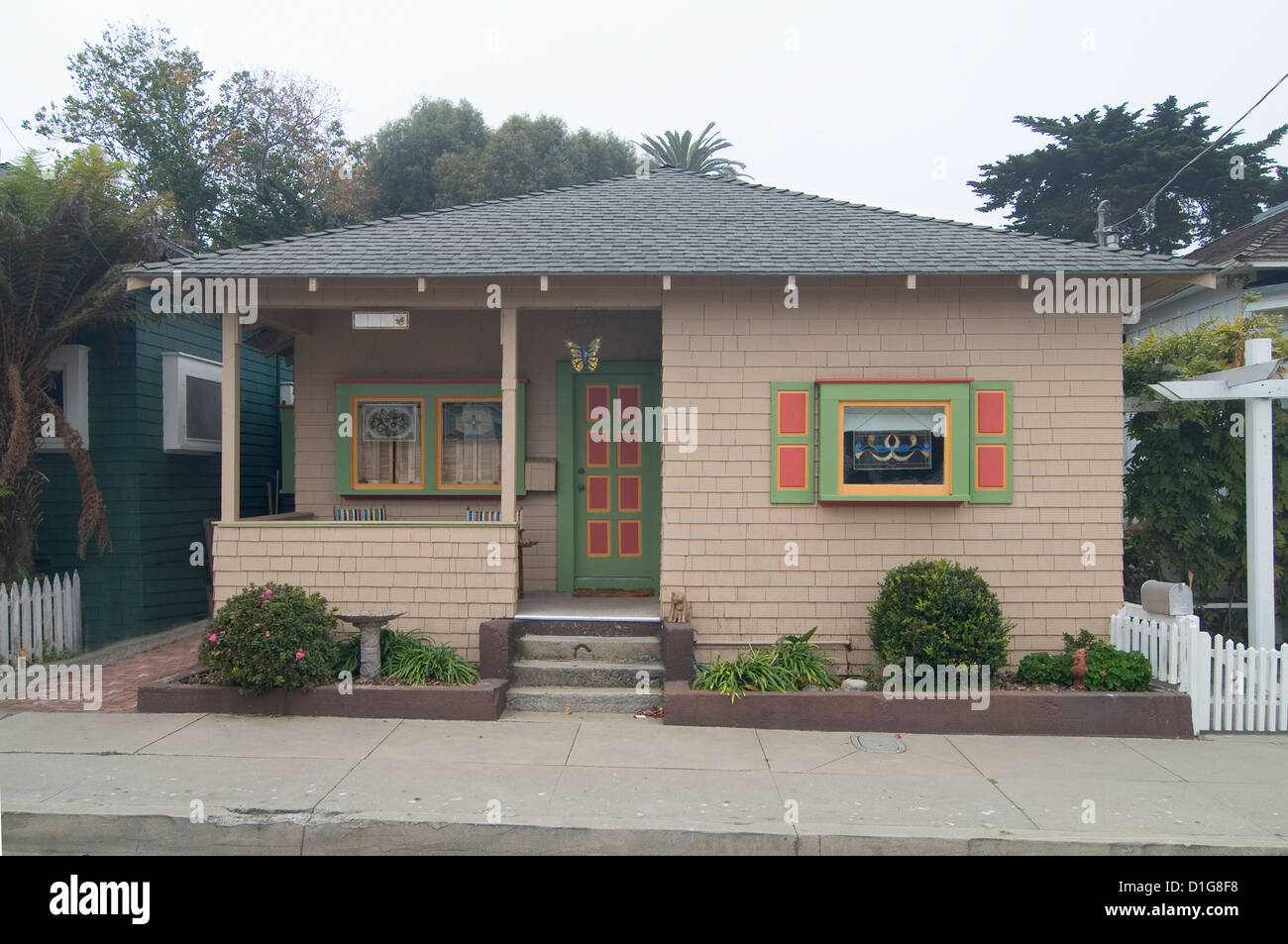 Exterior view of a one story cottage at Pacific Grove; California; USA Stock Photo