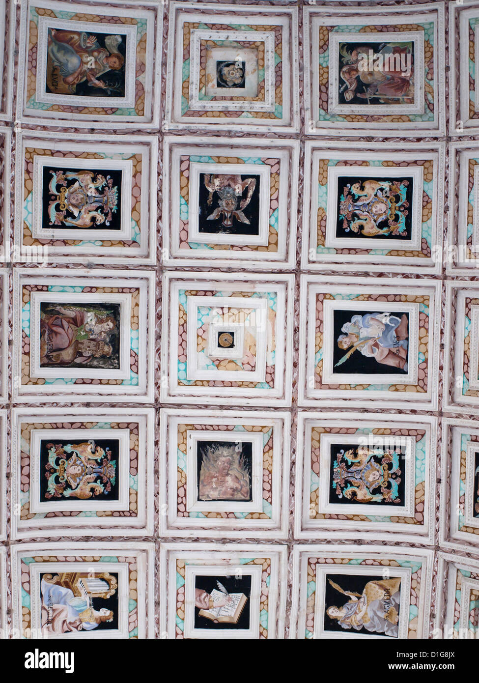 The Hospital de Santiago ceiling, a building in Ubeda,Andalusia Spain a Unesco world heritage site with renaissance palaces and churches, Stock Photo