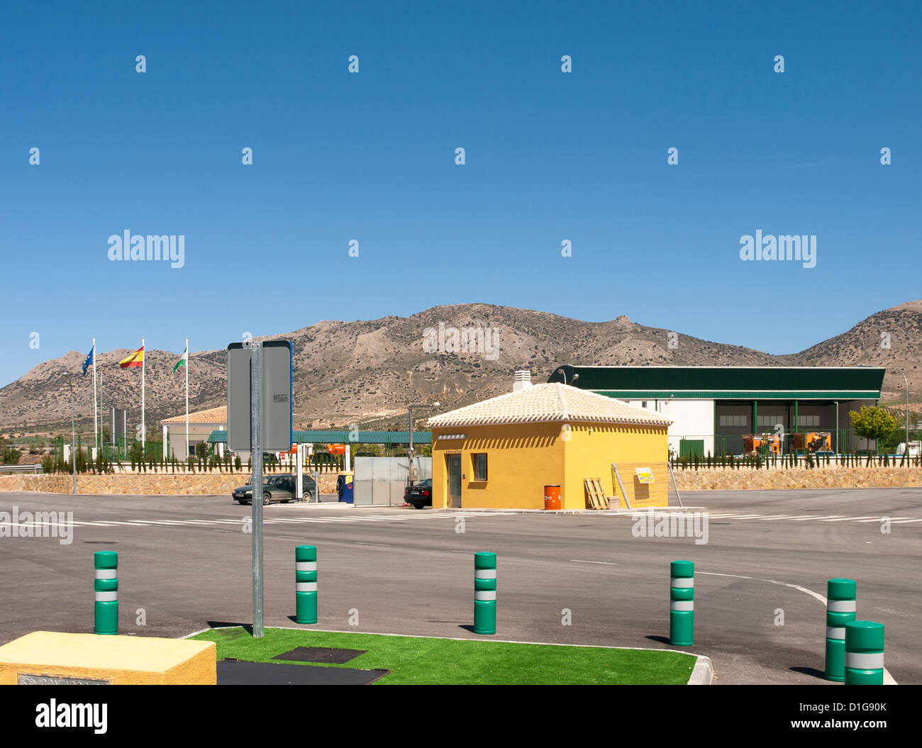 Roadside stop, highway rest area with petrol station, restaurant and restrooms in Andalusia Spain Stock Photo