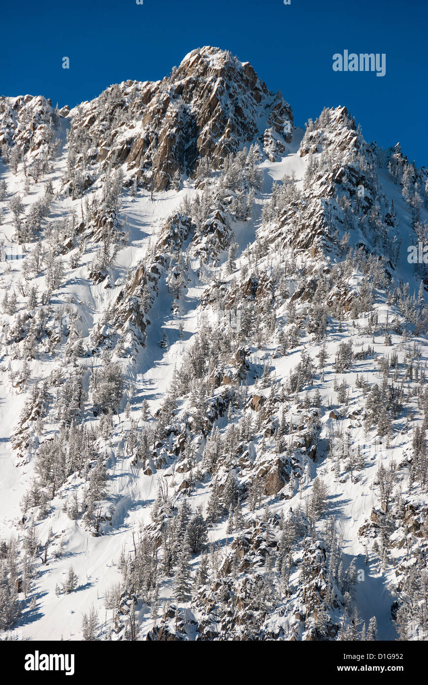 Snowy peak in the Wallowa Mountains, Oregon. Stock Photo