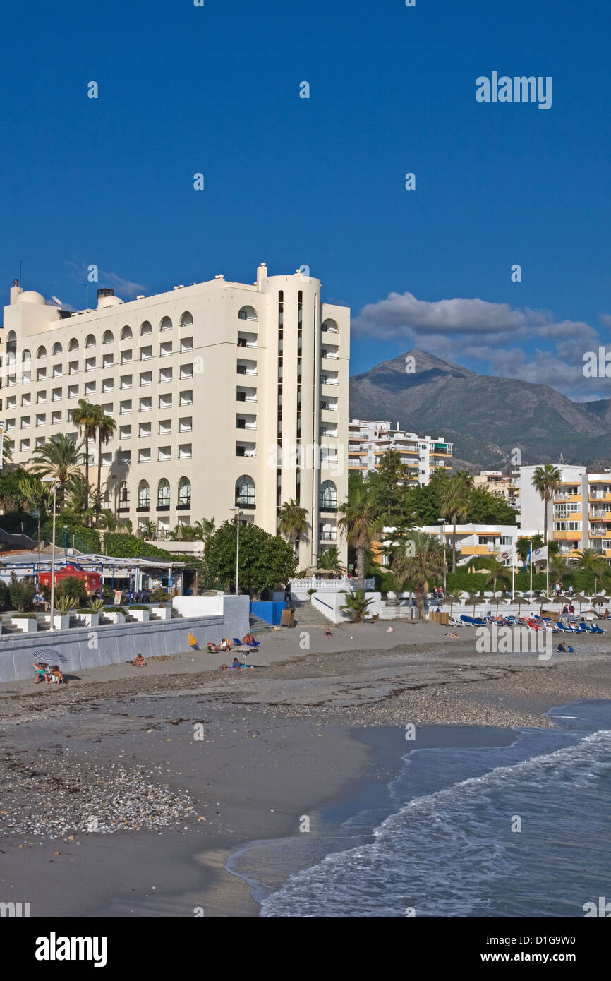 Hotel Riu Monica and Playa la Torrecilla, Nerja, Spain Stock Photo