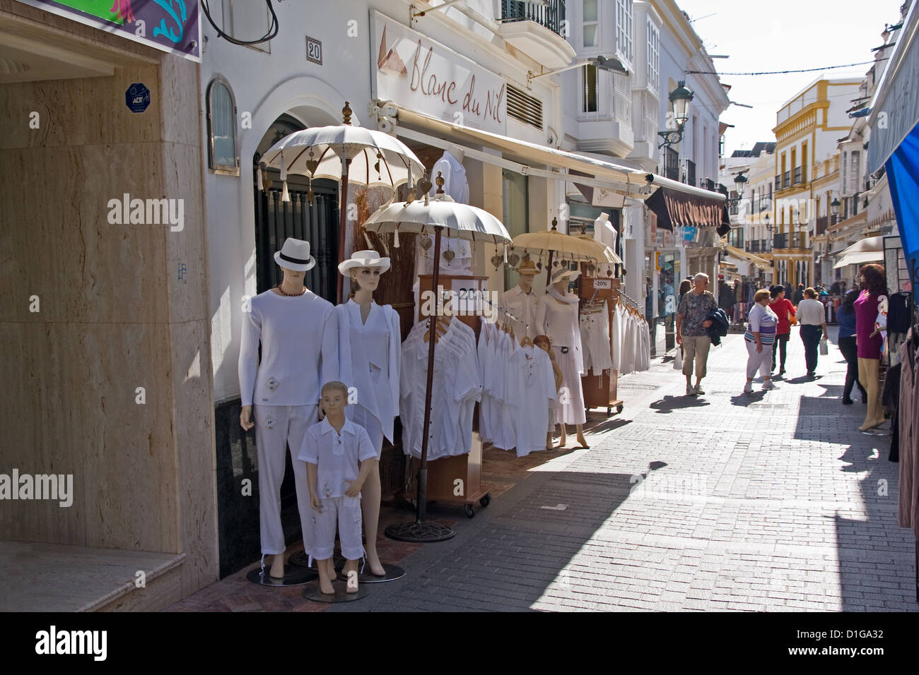 Blanc de Nile clothes shop, Nerja, Spain Stock Photo