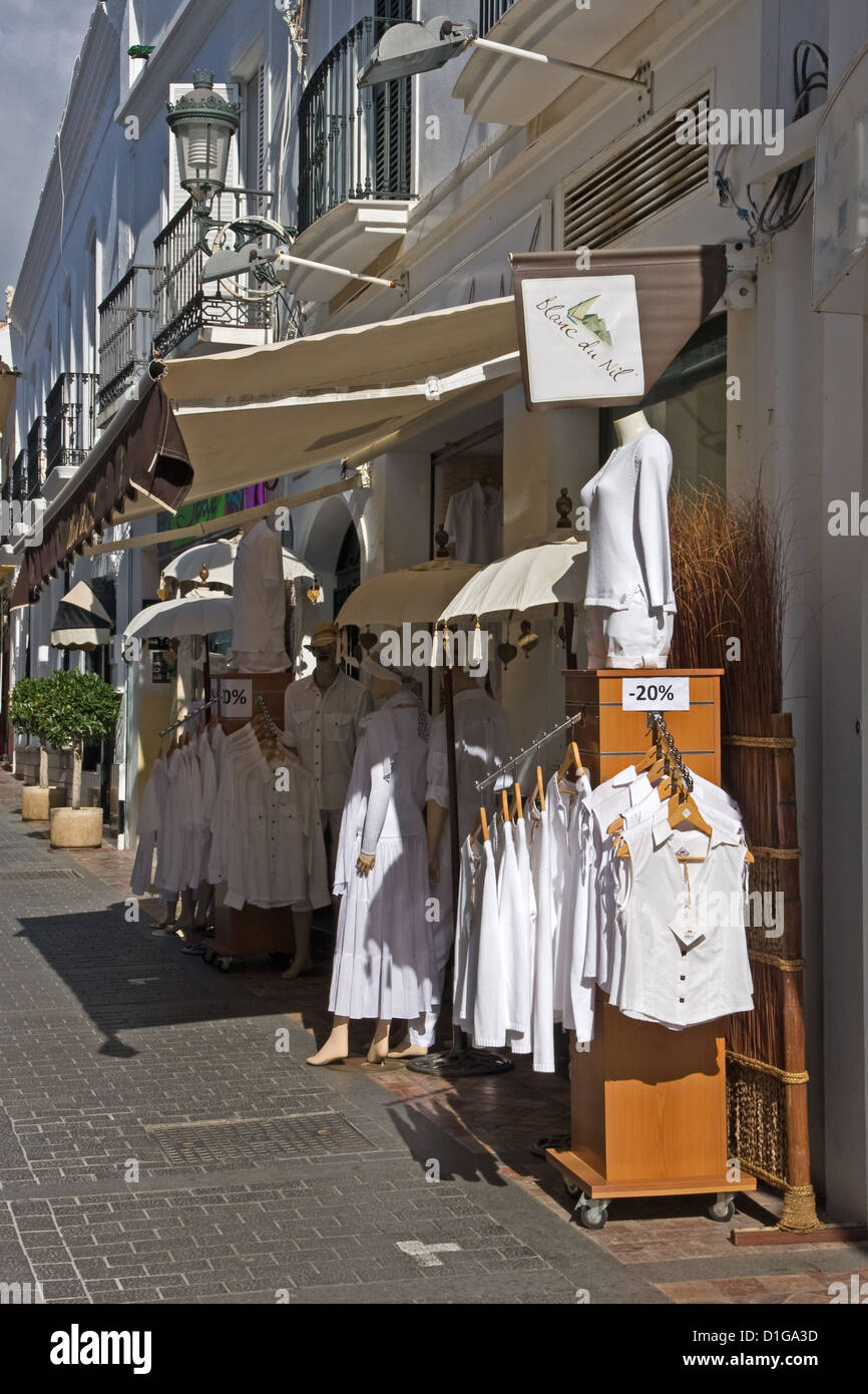 Blanc de Nile clothes shop, Nerja, Spain Stock Photo