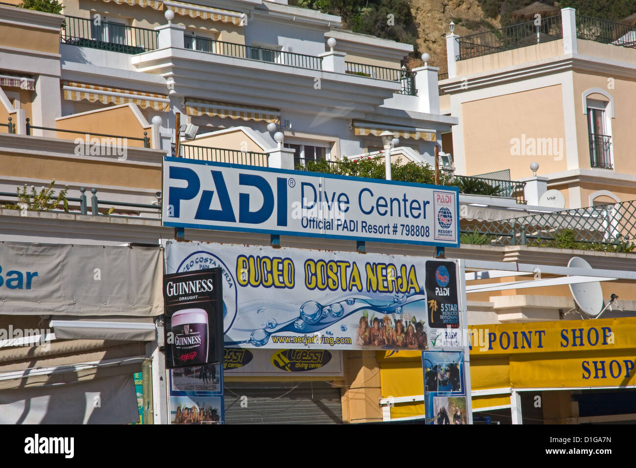 Padi Dive Center, Playa de Burriana, Nerja, Spain Stock Photo