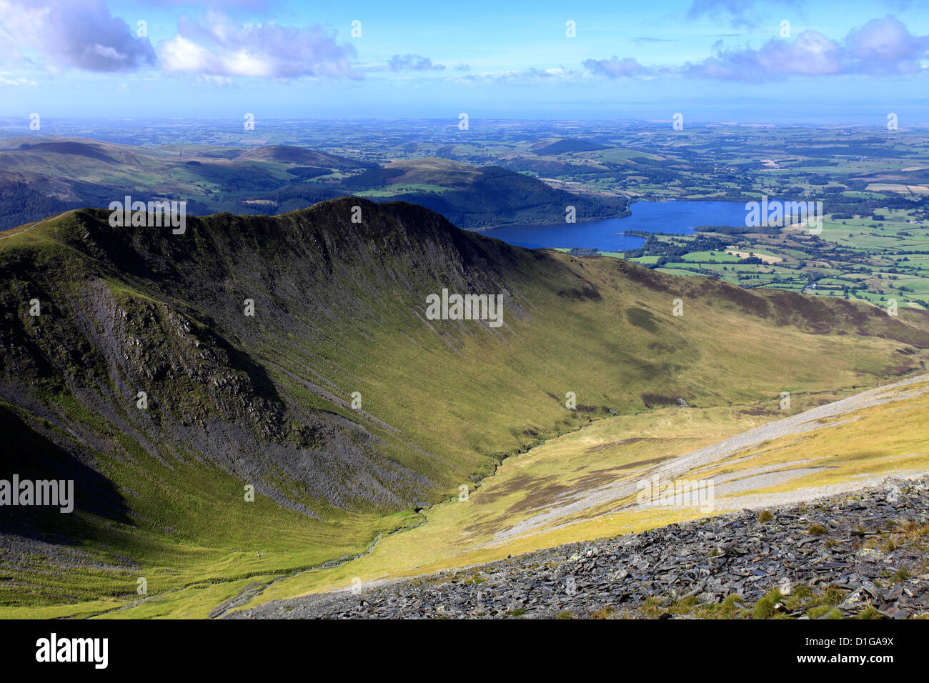 Landscape view over Long Side Fell and Ullock Pike Fell ridge, Keswick, Lake District National Park, Cumbria, England, UK Stock Photo