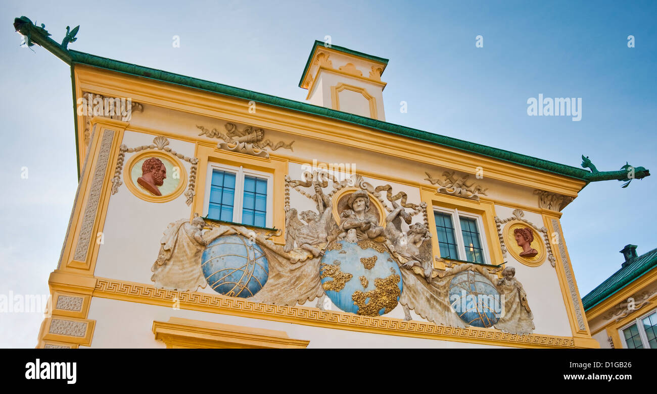 Uranus panel, designed by Johannes Hevelius et al, on north wall of Wilanów Palace in Warsaw, Poland Stock Photo