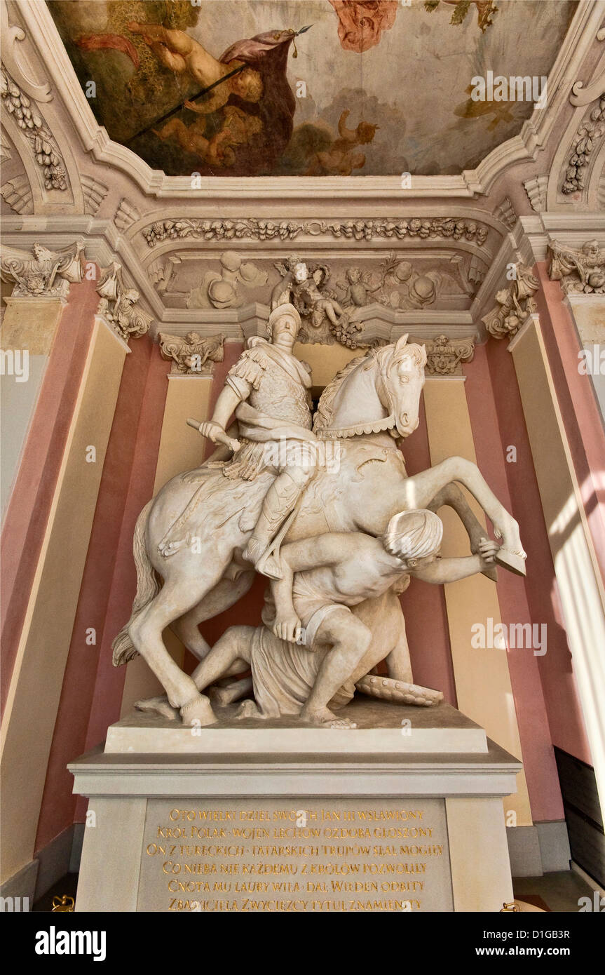 Equestrian statue of King Jan III Sobieski crushing Turkish invaders in Battle of Vienna in 1683, Wilanów Palace, Warsaw, Poland Stock Photo