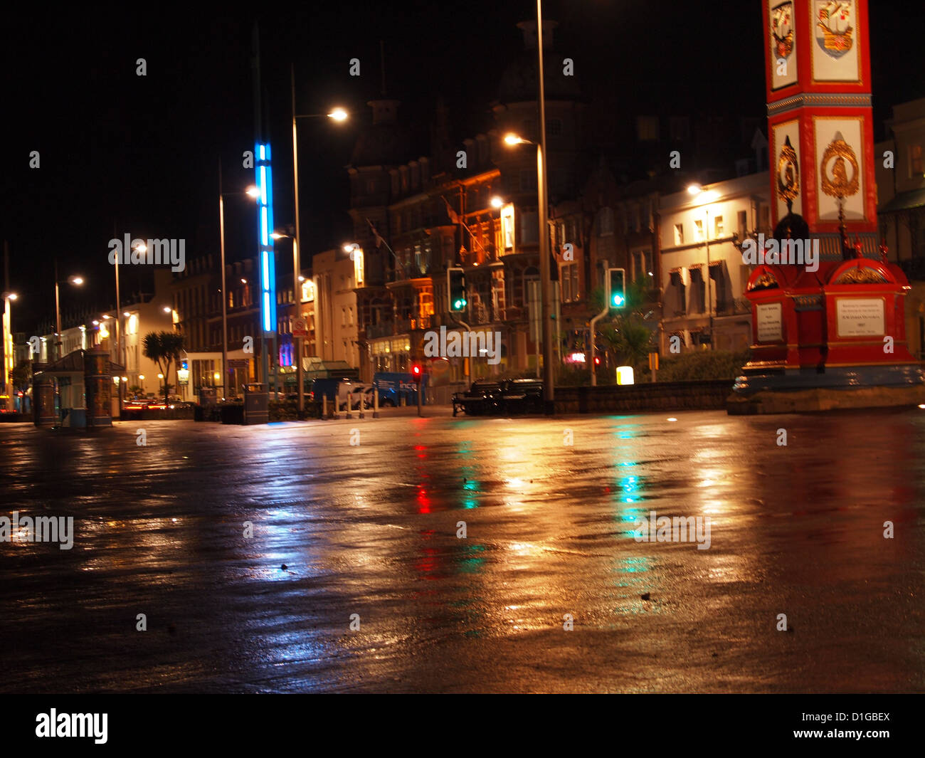 Weymouth in Dorset UK, England, Seaside town at night after rain showers Stock Photo
