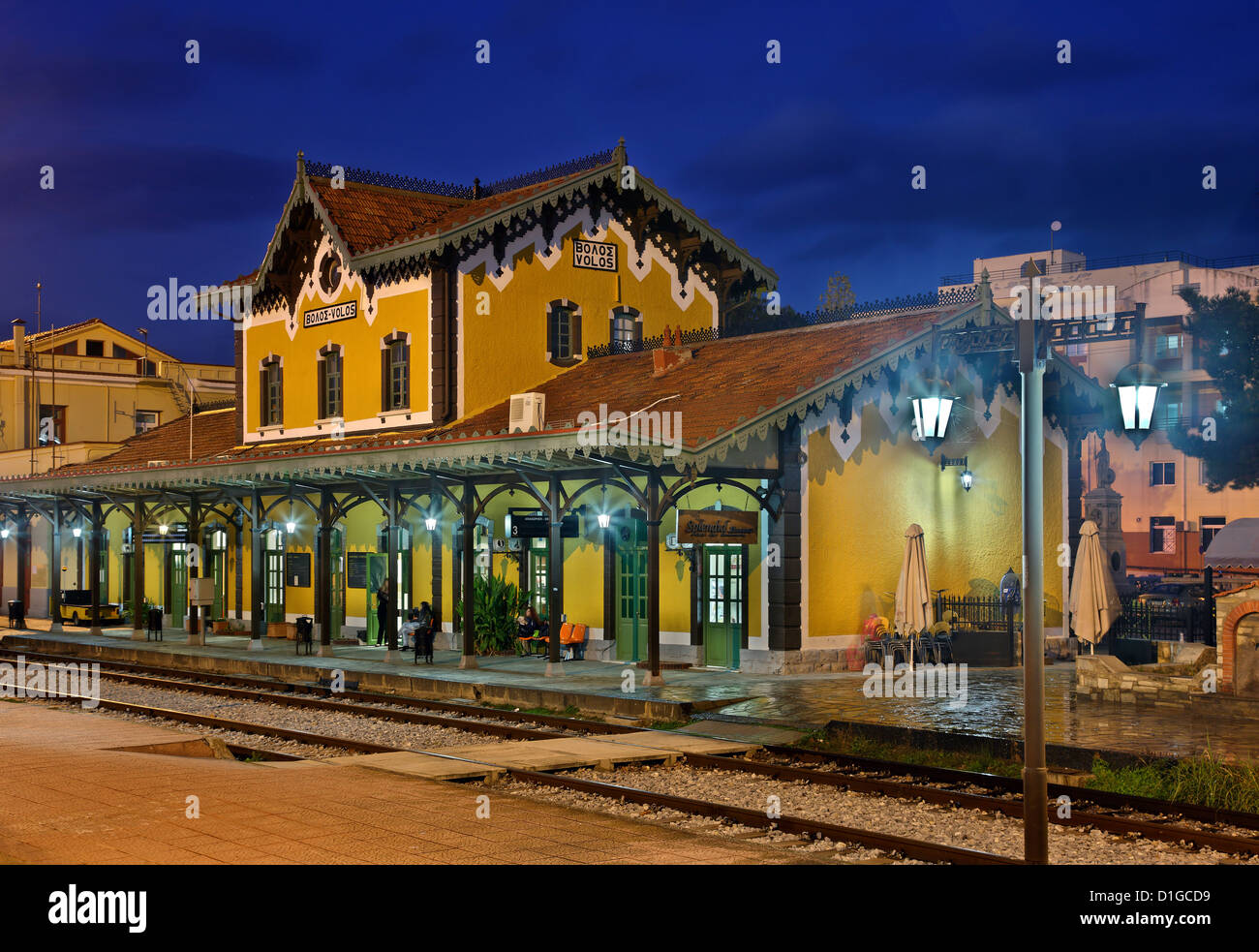The train station of Volos (Greece), designed by Evaristo de Chirico, father of the famous painter, Giorgio de Chirico. Stock Photo