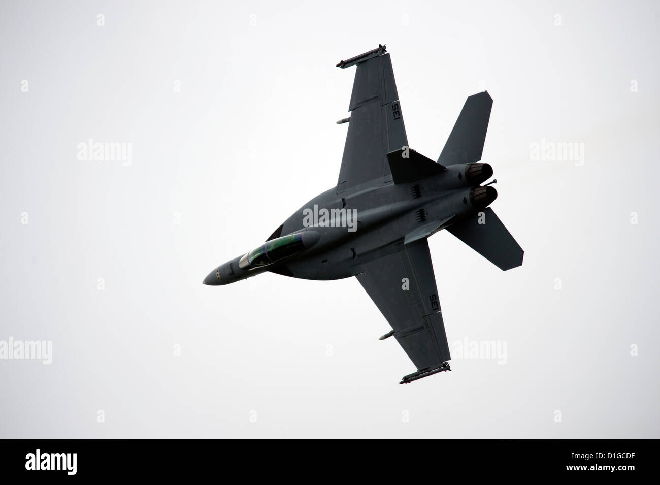 An F/A-18F Super Hornet jet aircraft is seen flying at the Farnborough International airshow, June 2012 Stock Photo