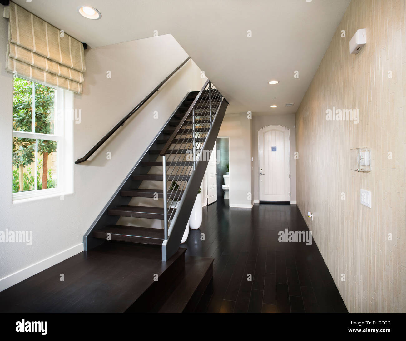 Entrance hall and staircase in contemporary home; San Diego; California; USA Stock Photo