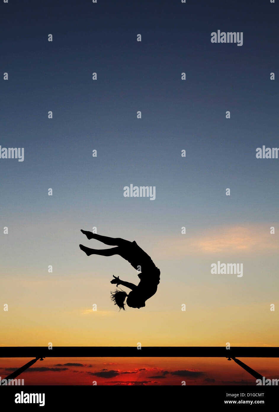 silhouette of gymnast on balance beam Stock Photo Alamy