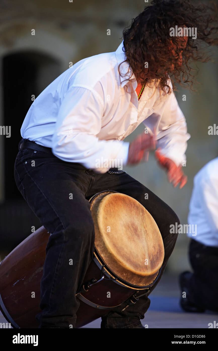 Conga drum player, Le Lo Lai Festival, San Cristobal Castle, Old San Juan, Puerto Rico Stock Photo