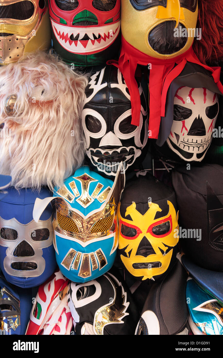 Masks at Olvera Street market in Los Angeles, California, USA. Stock Photo
