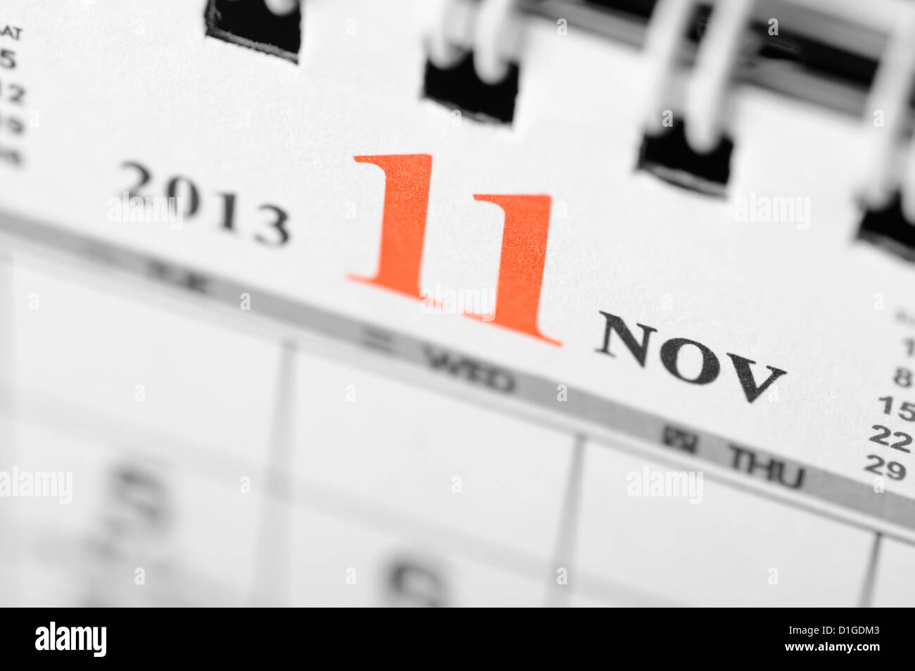 November of 2013 calendar Stock Photo