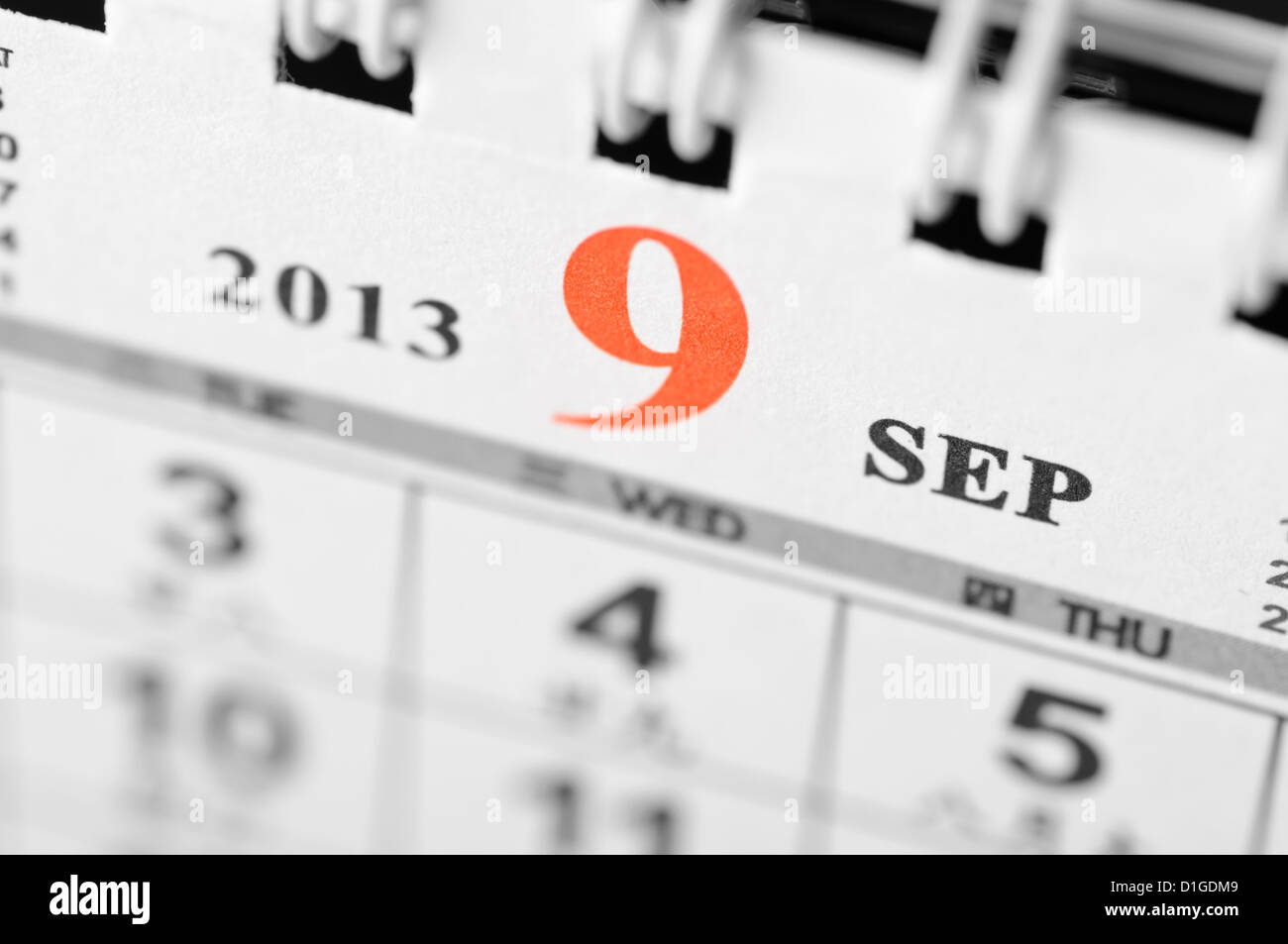 September of 2013 calendar Stock Photo