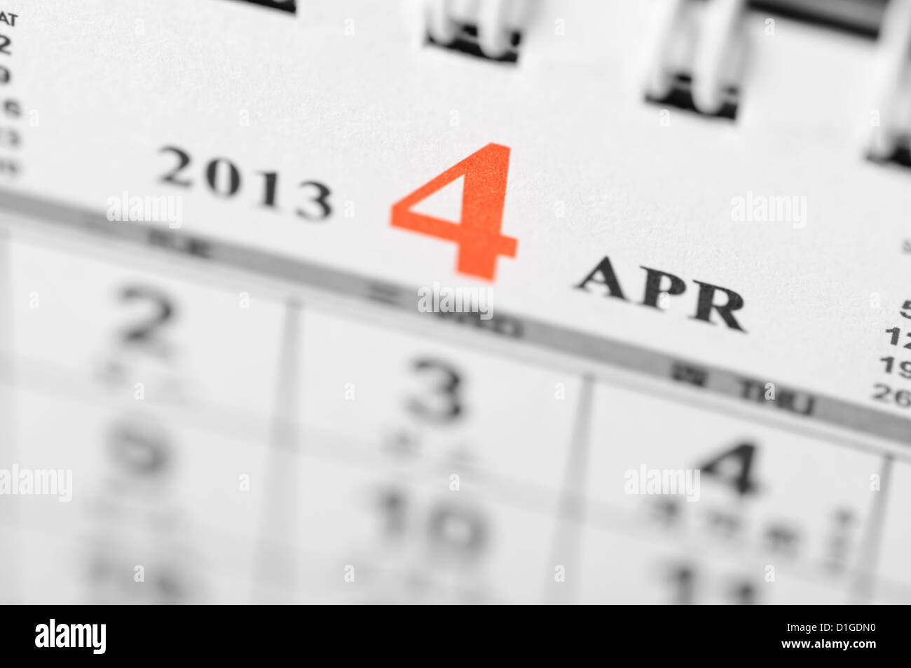April of 2013 calendar Stock Photo