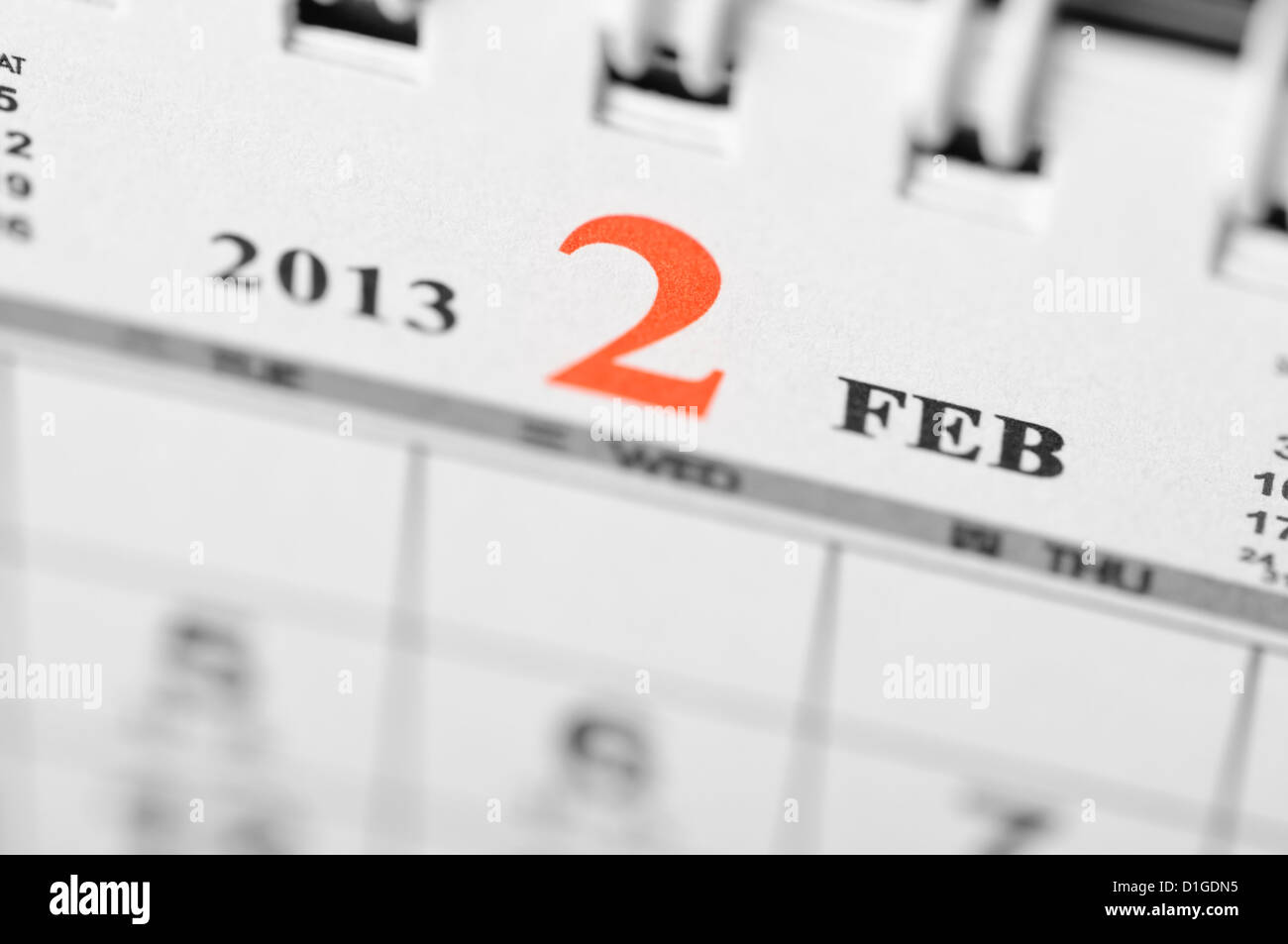 February of 2013 calendar Stock Photo