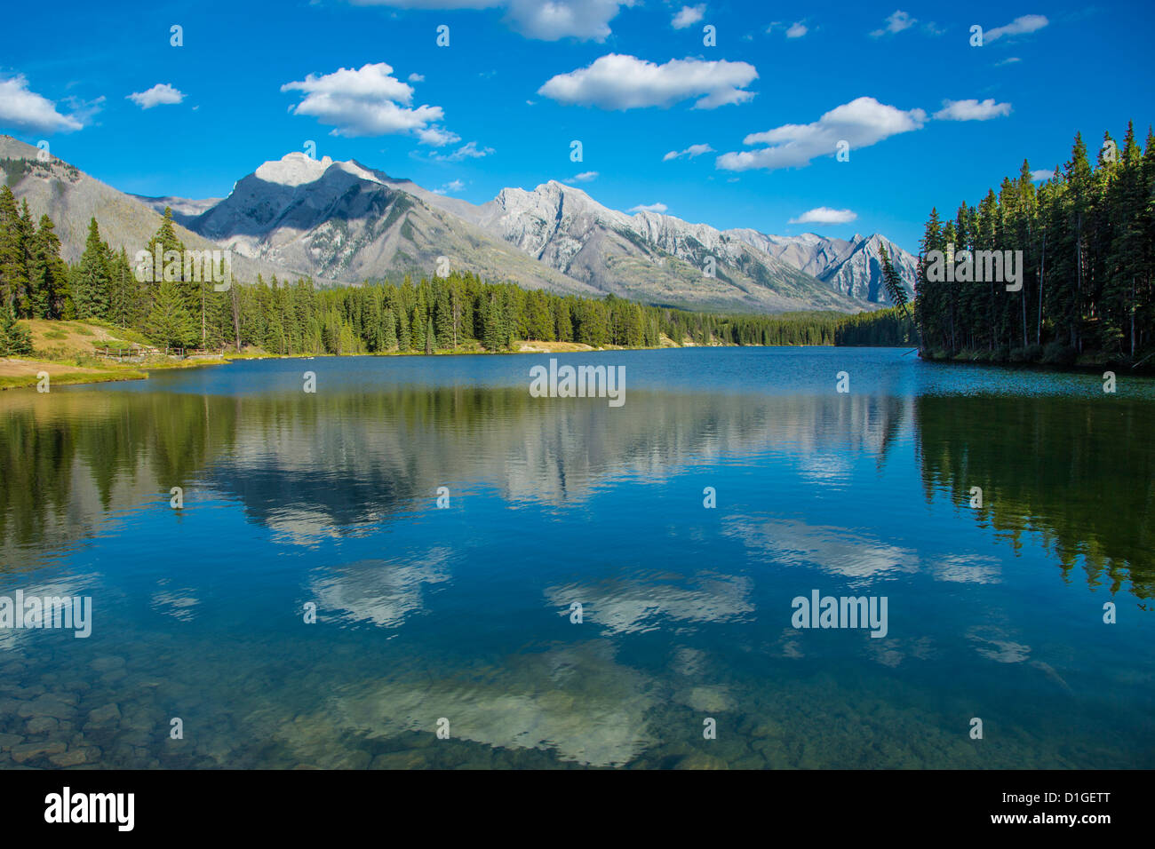 Johnson Lake near town of Banff in Banff National Park in the Canadian