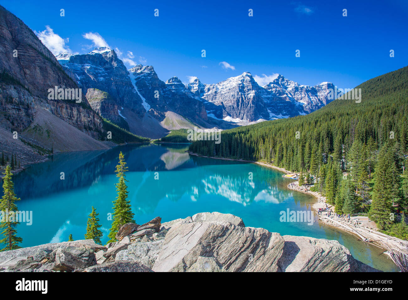 Moraine Lake in the Valley of the Ten Peaks in Banff National Park in the Canadian Rockies in Alberta Canada Stock Photo