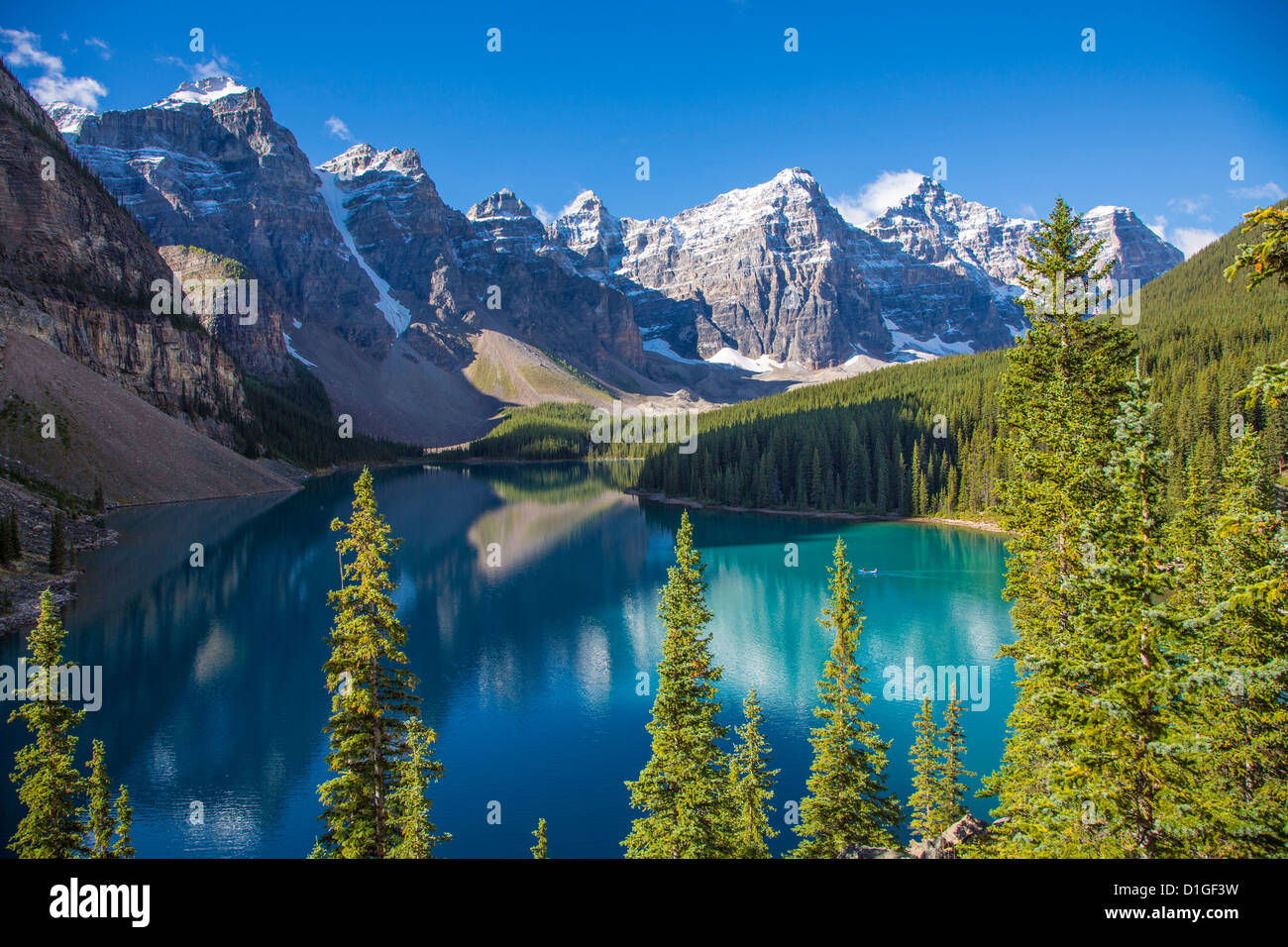 Moraine Lake in the Valley of the Ten Peaks in Banff National Park in the Canadian Rockies in Alberta Canada Stock Photo