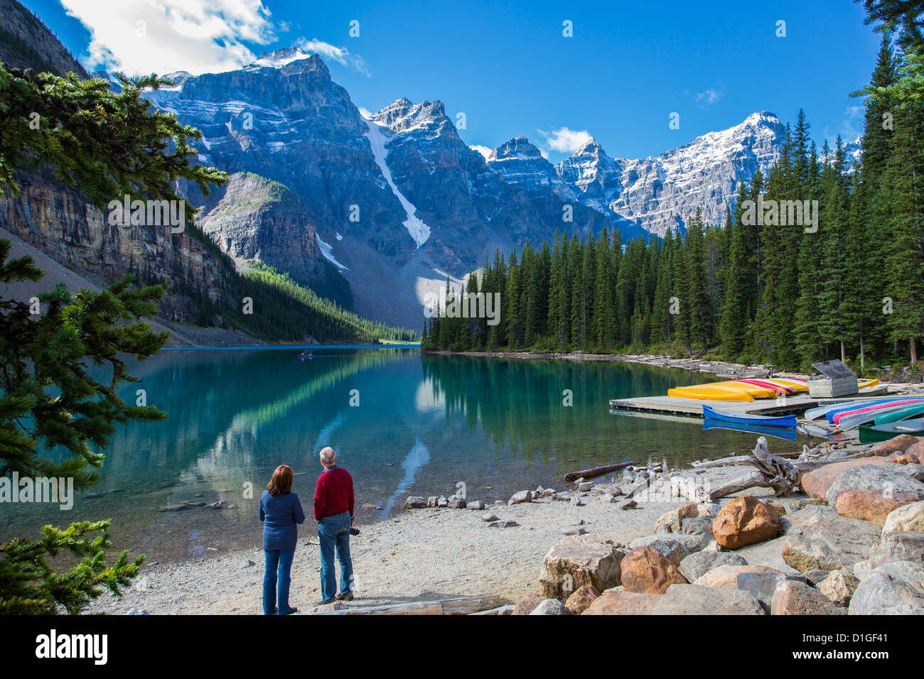 Moraine Lake in the Valley of the Ten Peaks in Banff National Park in the Canadian Rockies in Alberta Canada Stock Photo