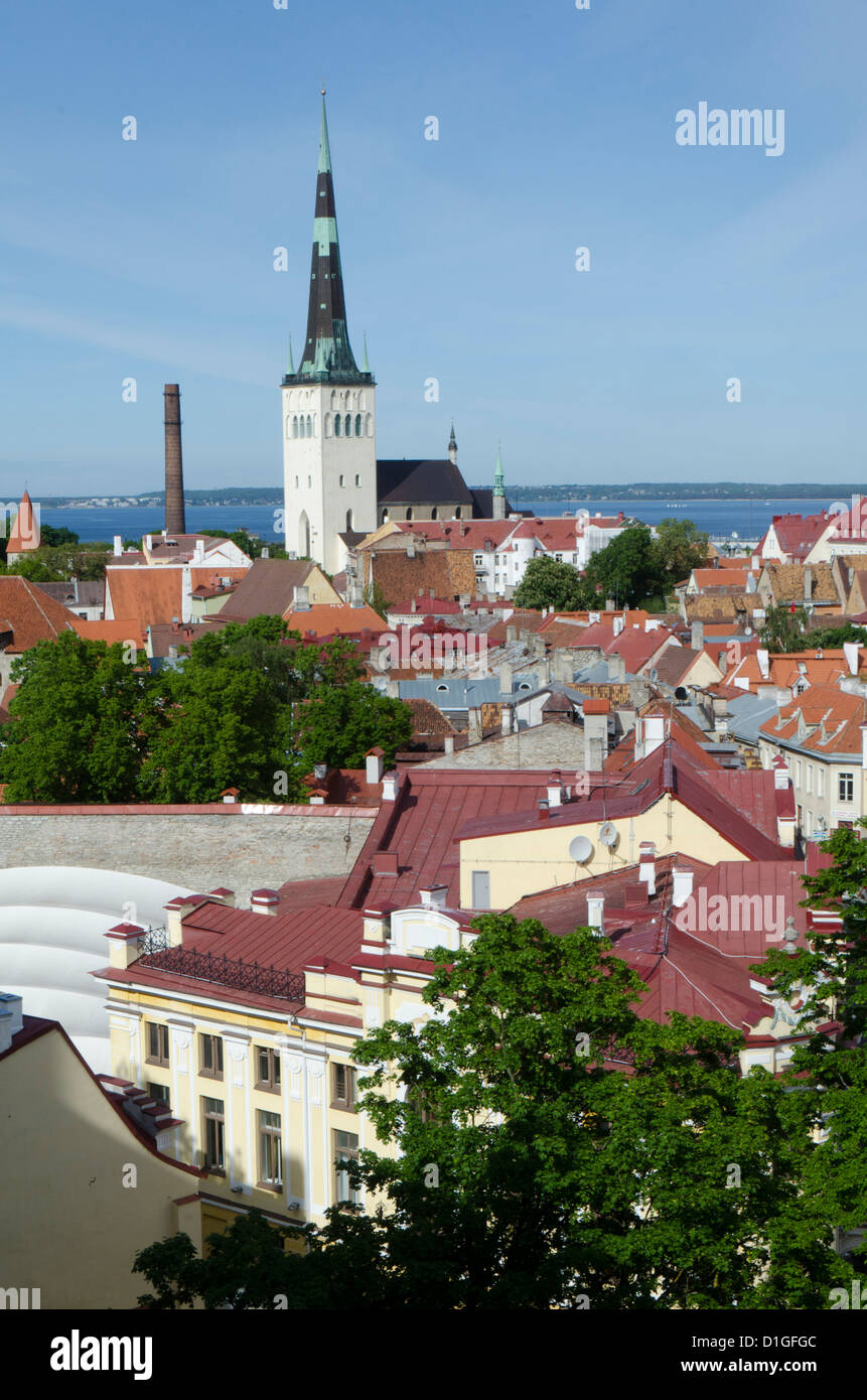 Rooves and church spire, Old Town, Tallinn, Estonia, Europe Stock Photo