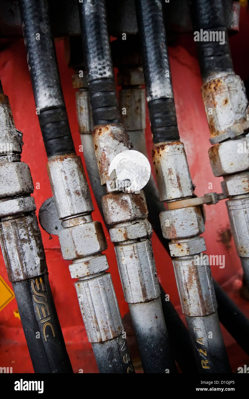 Hydraulic hoses on crane Stock Photo Alamy