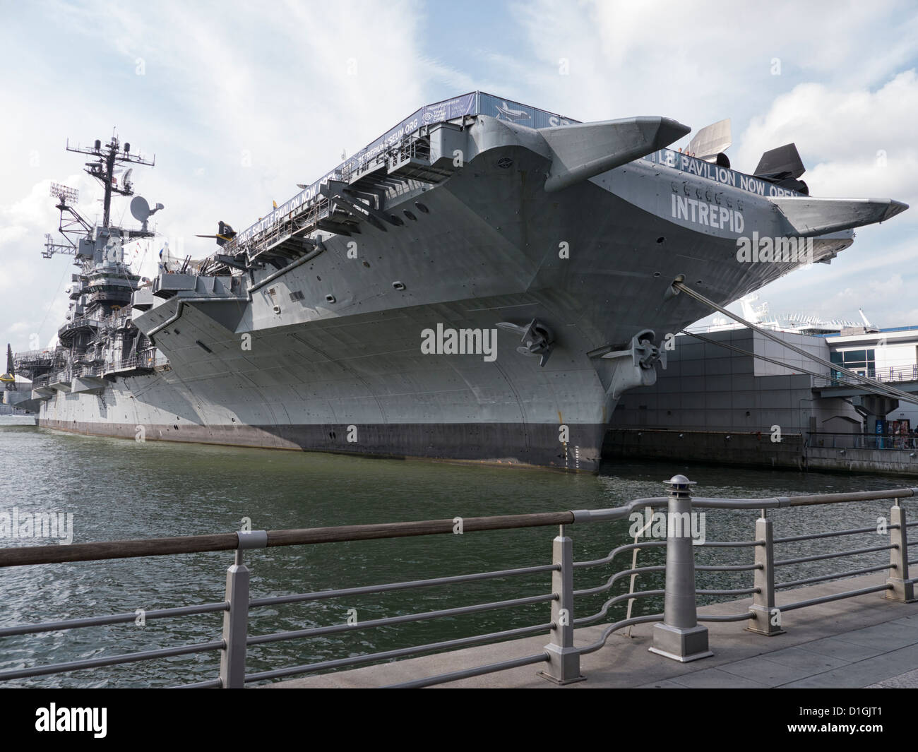 The retired American aircraft carrier Intrepid, now a floating aviation museum moored on the West side of Manhattan in New York Stock Photo
