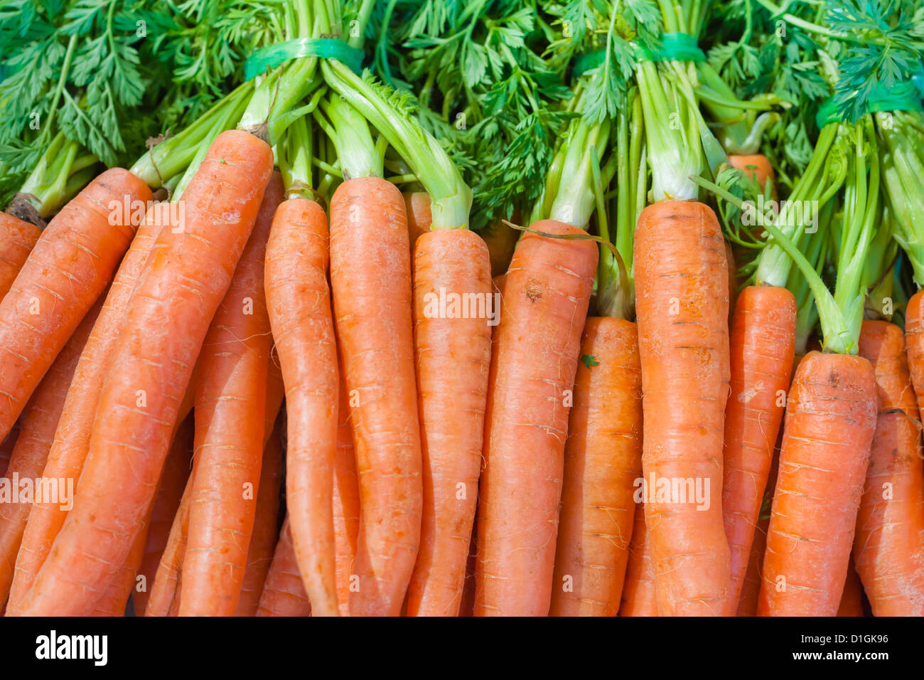 Carrots for sale at the Sunday morning market, Pollenca, Tramuntana, Mallorca, Balearic Islands, Spain, Europe Stock Photo