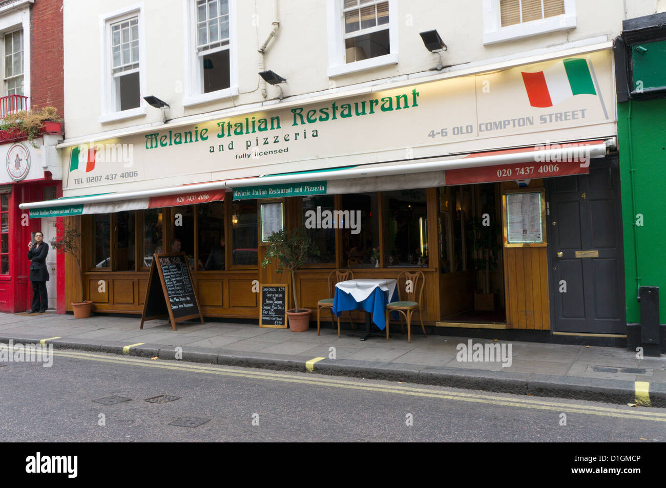 Melanie Italian Restaurant and Pizzeria in Old Compton Street, Soho. Stock Photo