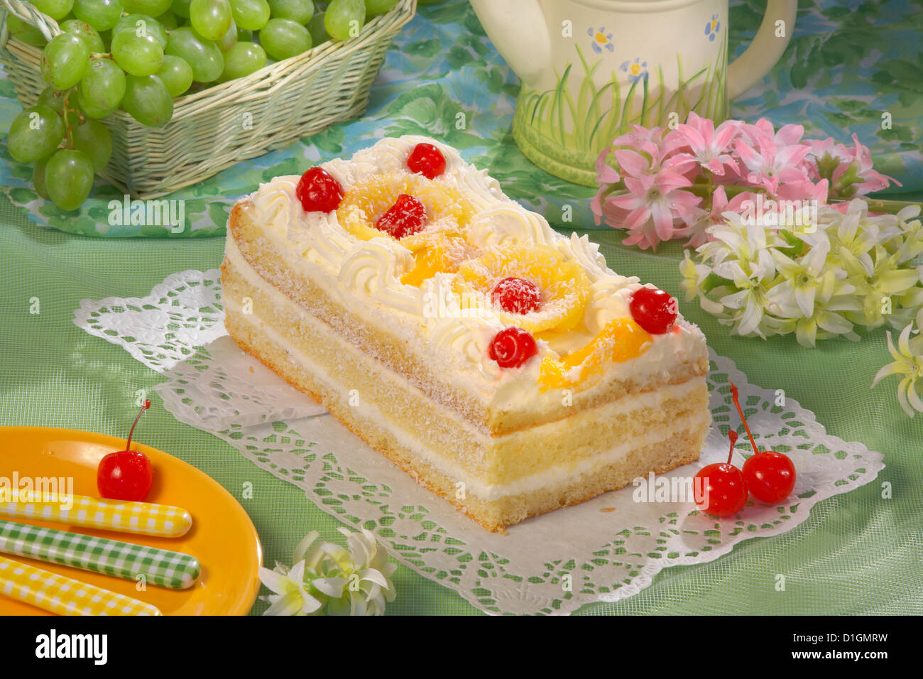 Vanilla Cake with coconut cream Stock Photo
