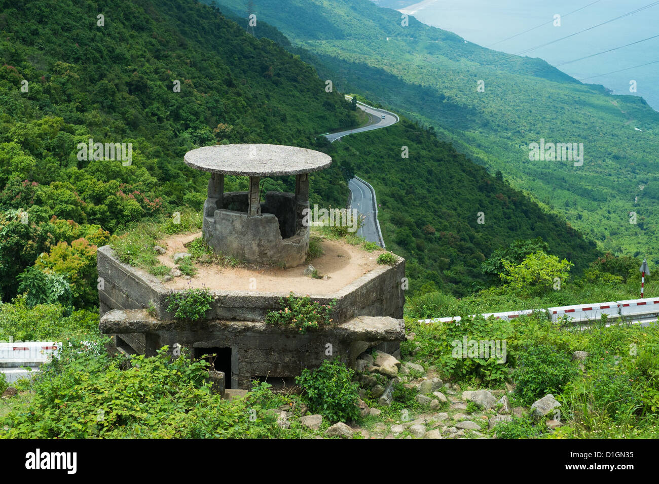 Picture of a disused American military look out position on the Hai Van Pass in Vietnam Stock Photo