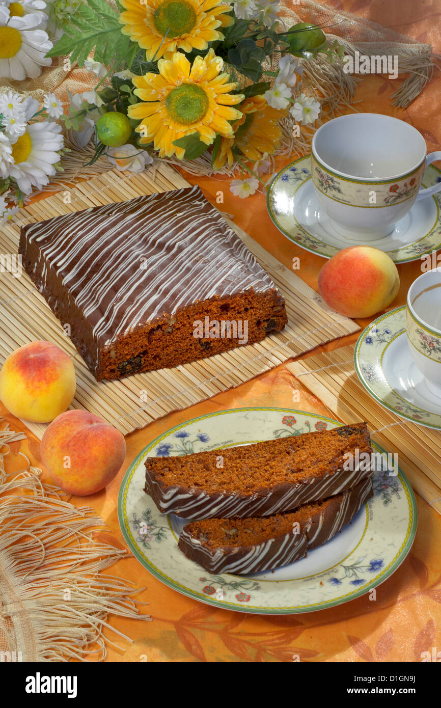 Honey Cake with chocolate glaze Stock Photo